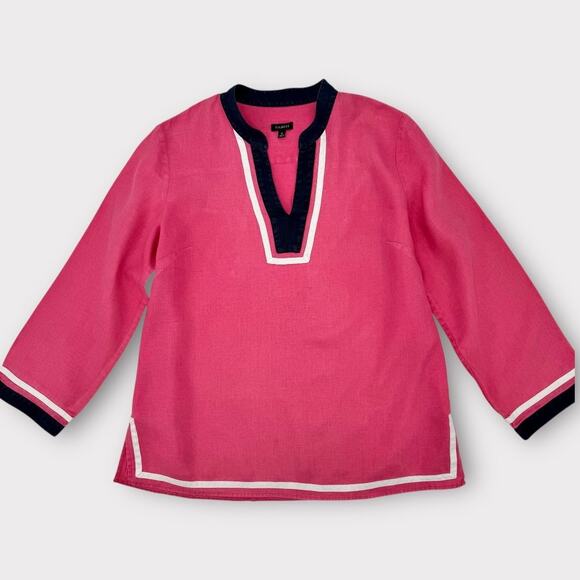 Talbots Coral Pink Linen Tunic Top Sz Medium Coastal Nautical Preppy Americana - Picture 8 of 8